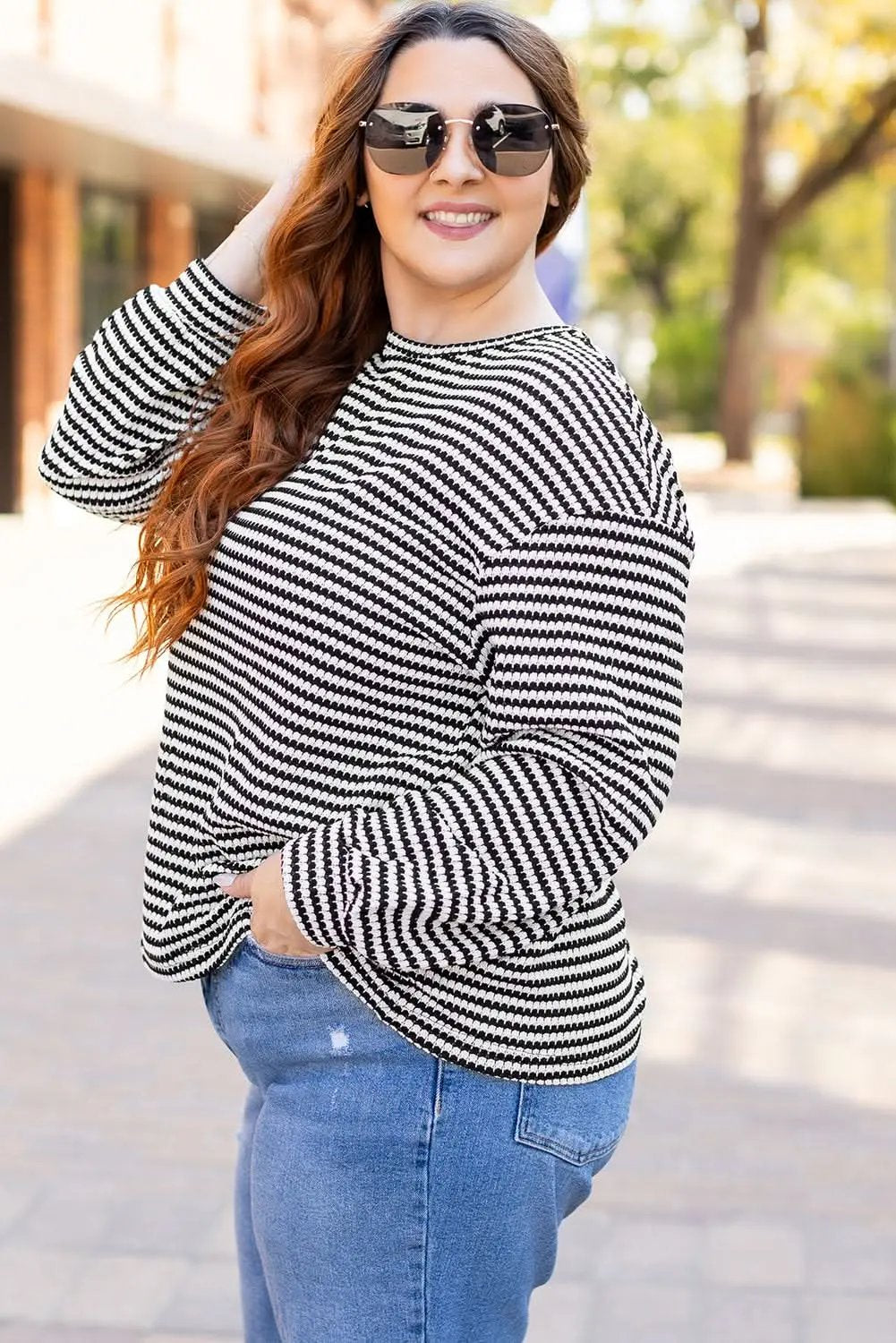 Chic plus size black striped tee - Love Salve